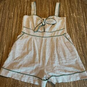 Caroline Constas New York Strap Romper Bow Striped Green White Women’s Size L